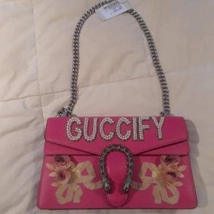 GUCCI Pebbled Calfskin Embellished Guccify Small